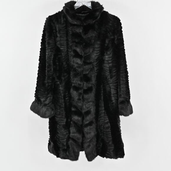 DONNA SALYERS FABULOUS FURS Womens Jacket Size XS Black Faux Fur Chic Coat NEW